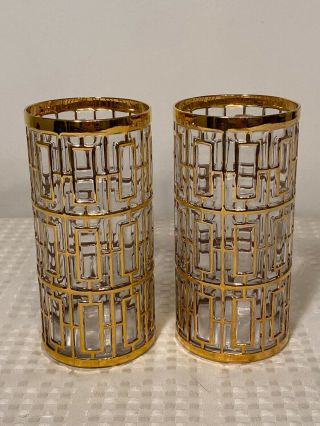 Set Of 2 Vintage Imperial Glass Shoji Gold Large 15 Oz Water/cocktail Tumblers
