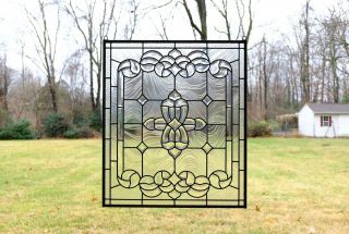 Stunning Handcrafted All Clear Stained Glass Beveled Window Panel,  24 " X 28 "