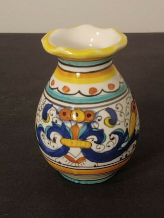 Vintage Deruta Style Pottery Hand Painted Small Bud Vase Italy
