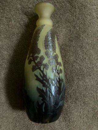 Authentic Signed Galle French Cameo Art Glass Vase Floral Pattern 5 " Tall