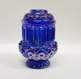 Moon And Star Glass Courting Fairy Candle Lamp Cobalt Blue Carnival Iridescent