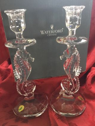 Flawless Exceptional Waterford Crystal 2 Seahorse Candle Candlestick Holders