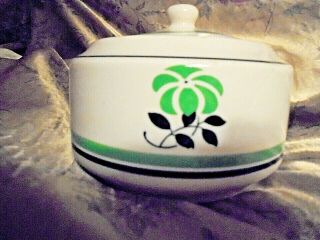 Vintage Shenango Restaurant China Sugar Bowl & Lid Flower / Black & Green Stripe