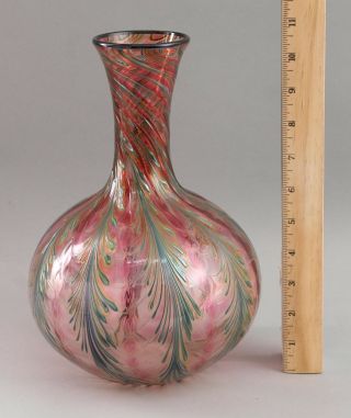 1989 Signed Charles Lotton Floral Wisteria Blown Art Glass Vase,  Nr