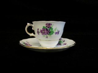 Vintage Colclough Bone China Tea Cup And Saucer White Purple Violets 6616