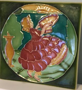 Vtg Art Nouveau Arts & Crafts Ceramic Decorative Tile Girl By Porteous 6x6