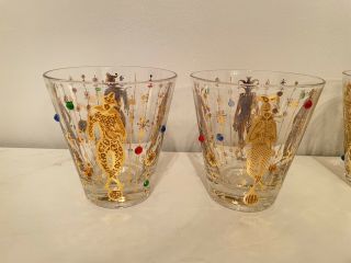 Set Of 8 - Culver Mid - Century Signed Mardi Gras Jester Double Old Fashion Glasses
