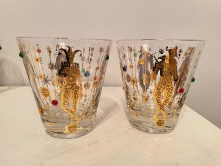 Set Of 8 - CULVER MID - CENTURY SIGNED MARDI GRAS JESTER DOUBLE OLD FASHION GLASSES 3