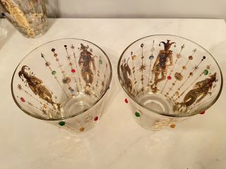 Set Of 8 - CULVER MID - CENTURY SIGNED MARDI GRAS JESTER DOUBLE OLD FASHION GLASSES 4