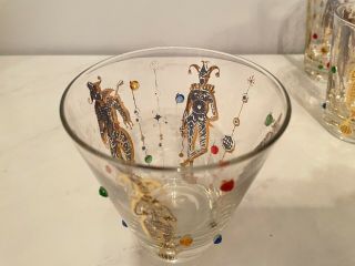 Set Of 8 - CULVER MID - CENTURY SIGNED MARDI GRAS JESTER DOUBLE OLD FASHION GLASSES 5