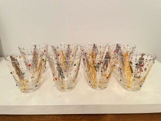 Set Of 8 - CULVER MID - CENTURY SIGNED MARDI GRAS JESTER DOUBLE OLD FASHION GLASSES 6