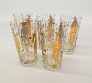 Set of 5 Culver Harlequin Jester Jeweled Glasses Mardi Gras 12oz Tumbler Vtg 2