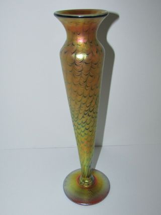 Large 13 ",  Signed Lundberg Studios Iridescent Art Glass Vase 841