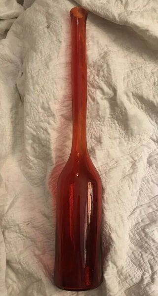 Vintage Blenko Glass Bottle Wayne Husted Joel Myers Red 20” Tall Large
