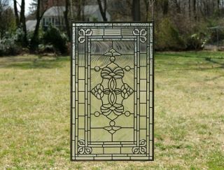 Stunning Handcrafted All Clear Stained Glass Beveled Window Panel 20.  5 " X 34 "