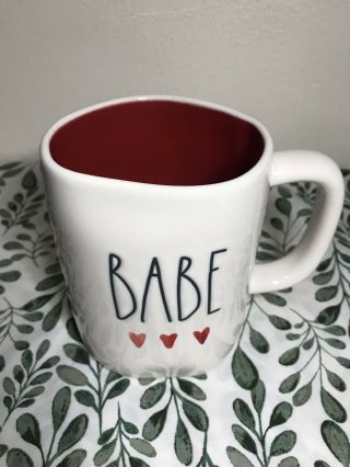 Rae Dunn Babe Mug Red Inside Water Color Hearts Valentines Day