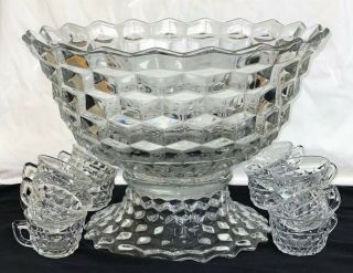 Fostoria American Crystal 14 Pc - 18 " Large Punch Bowl Set W/large Low Foot