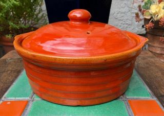 Garden City Pottery Large 9 " Ringware Casserole With Lid - Orange
