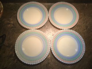 4 Macbeth - Evans Petalware Cremax Pastel Bands Ivrene Bread Plates 6.  25 "