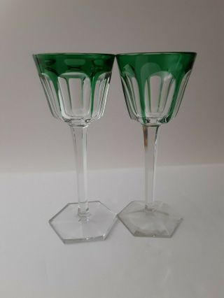 Baccarat Crystal Harcourt (1841 -) Set Of 2 Emerald Green Wine Glasses 7 3/8 "