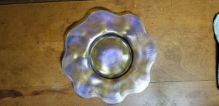 LCT Tiffany Studios Favrile Glass Plate BLUE/GOLD 3