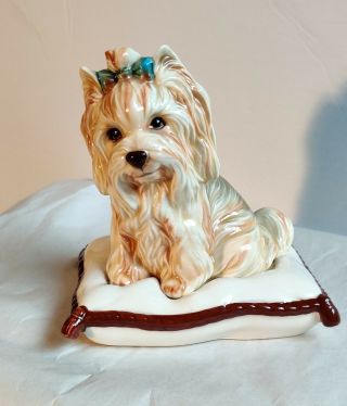 Vtg Dog,  Yorkie Terrier Shitzhu,  Vintage Ceramic,  Dog On Pillow,  Figurine Japan