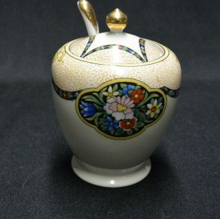 Vintage Hand Painted Art Deco Noritake Condiment Jar W/ Ladle; Jam Jar