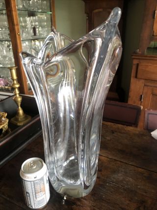 Massive 18” Daum Nancy France Mid Century Modern Crystal Art Glass Vase