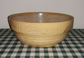 Vintage Yellow Ware Stoneware Bowl With 3 White Bands
