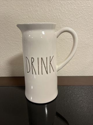 Rae Dunn “drink” Tall Pitcher Beverage Server Ivory Ceramic