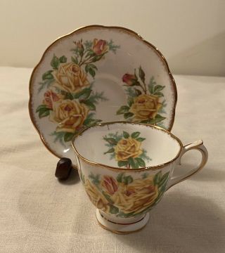 Vintage Royal Albert Tea Cup & Saucer Yellow & Red Tea Roses Gold Trim 839056