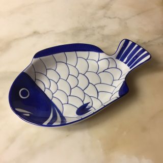 Dansk Plate Serving Platter Tray Arabesque Blue White Fish Dish 11 X 7