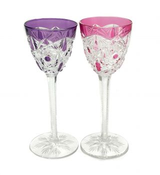 Pair Baccarat France Amethyst And Rose Wine Goblets In Lagny