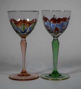 Theresienthal Meyr ' s Neff Art Nouveau Enamel Wine Glasses,  Circa 1920 2