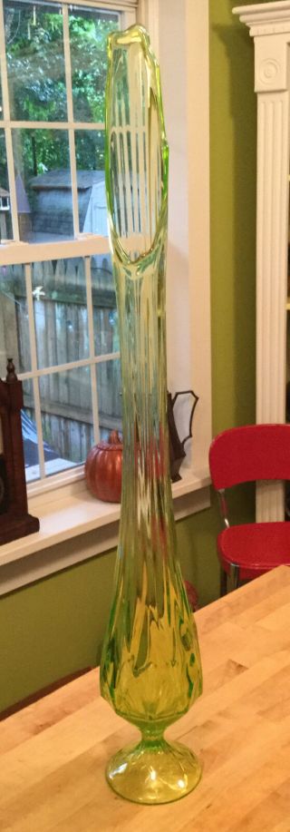 Viking Glass Epic Diamond Twisted 32” Swung Stretch Vase Lime Green Kitsch Cool