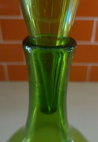 VINTAGE MID CENTURY BLENKO WAYNE HUSTED GLASS DECANTER Green with Stopper 3