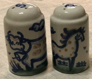 Vintage Ma Hadley Mary Alice Cow And Horse Pottery Salt & Pepper Shakers