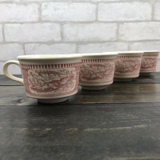 Vtg Red And White Currier And Ives Cups Set Of 4