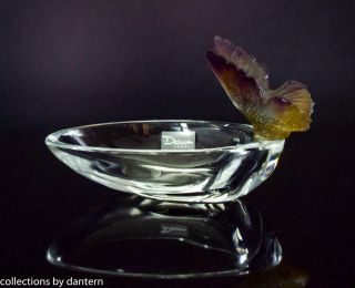 Daum Pate De Verre Butterfly & Clear Crystal Ornamental Ring Dish