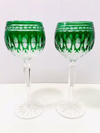 Waterford Crystal Clarendon 2 Emerald Cut To Clear Hock Wine Glasses Signed