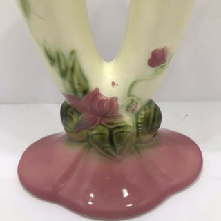 Hull Pottery Woodland Green Double Vase W15 - 8 1/2” USA 2