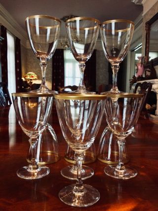 Set 10 Lenox Tuxedo Gold Encrusted Vintage Crystal Wine Water Goblets Mcm Style