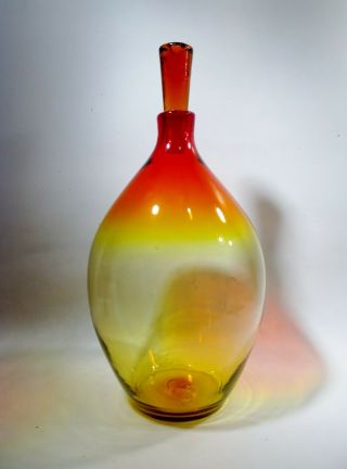 Midcentury Blenko Art Glass Wayne Husted 626 - L Bottle Decanter 20.  5 " Tangerine