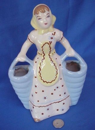 Weil Ware California Pottery Lady Figurine Double Vase Planter Org.  Sticker