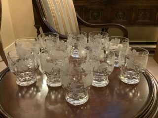 Set Of 12 Tumbler Water Glasses 4 " Val St.  Lambert Vignes 8 Oz.  Leaves Grapes