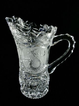 Rare 19th C Baccarat Crystal Chinoiserie Water Pitcher W/ Dragon Medallions
