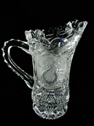 Rare 19th C BACCARAT Crystal Chinoiserie Water Pitcher w/ Dragon Medallions 2