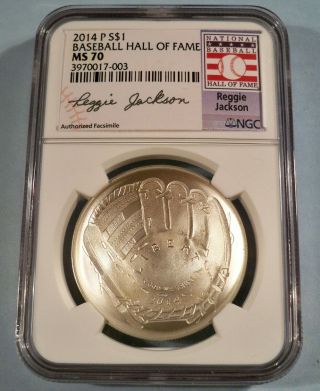 2014 - P Ngc Ms70 Baseball Hall Of Fame Reggie Jackson Silver Dollar Ms 70 S$1