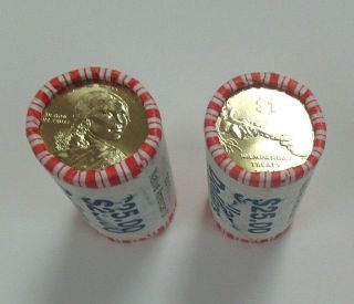 Two Us $25.  00 Rolls Of 2011 - P Unc.  Sacagawea Dollars In Orig.  Wrap - $50.  00 Face