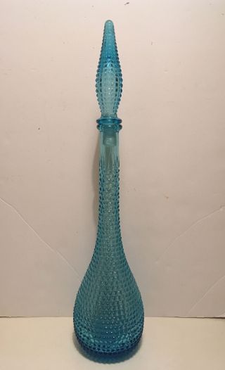 Vintage Italian Empoli Art Glass Genie Bottle Pale Blue Turquoise Diamond Design